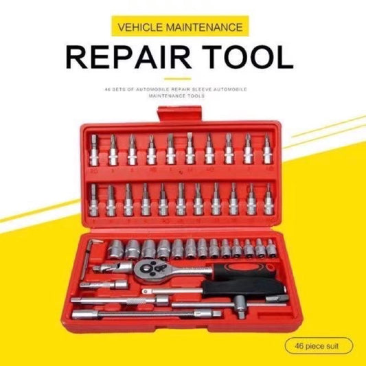 46pcs 1/4-Inch Socket Set Car Repair Tool Ratchet Torque Wrench Combo Tools Kit Auto Repairing